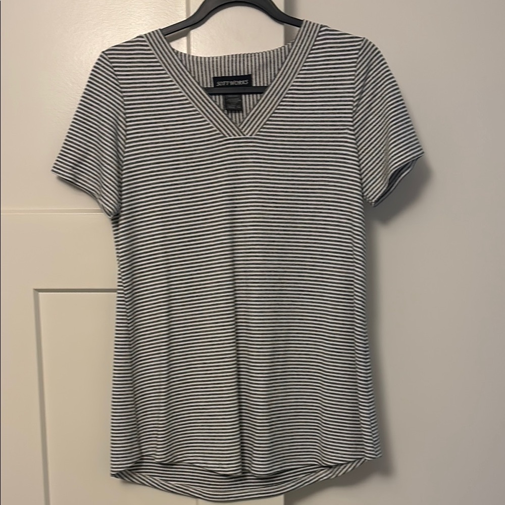 Soft Works Dark Grey and White Striped Short Sleeve Tee